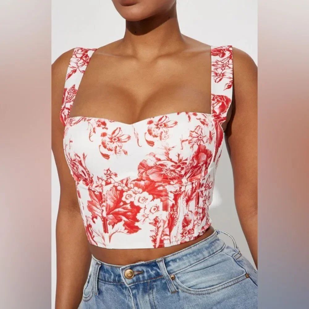 NWT Fashion Nova Telling Secrets Floral Corset Top White/Red size XS